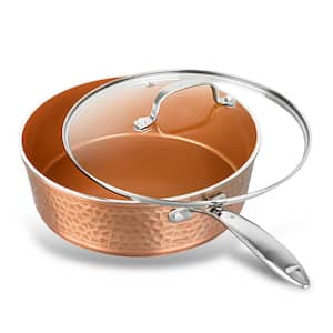 Hammered Copper 4 qt. Aluminum Nonstick Deep Saute Pan with Glass Lid