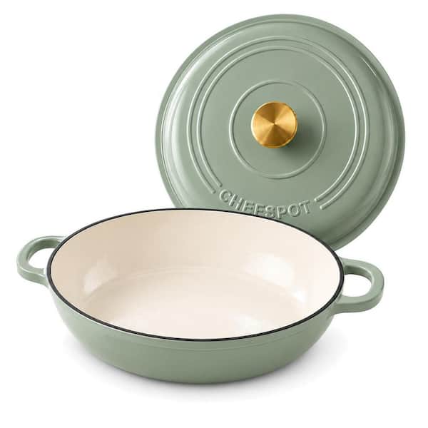 3.5 qt. Round Sage Green Enameled Cast Iron Braiser with Self-Basting Lid