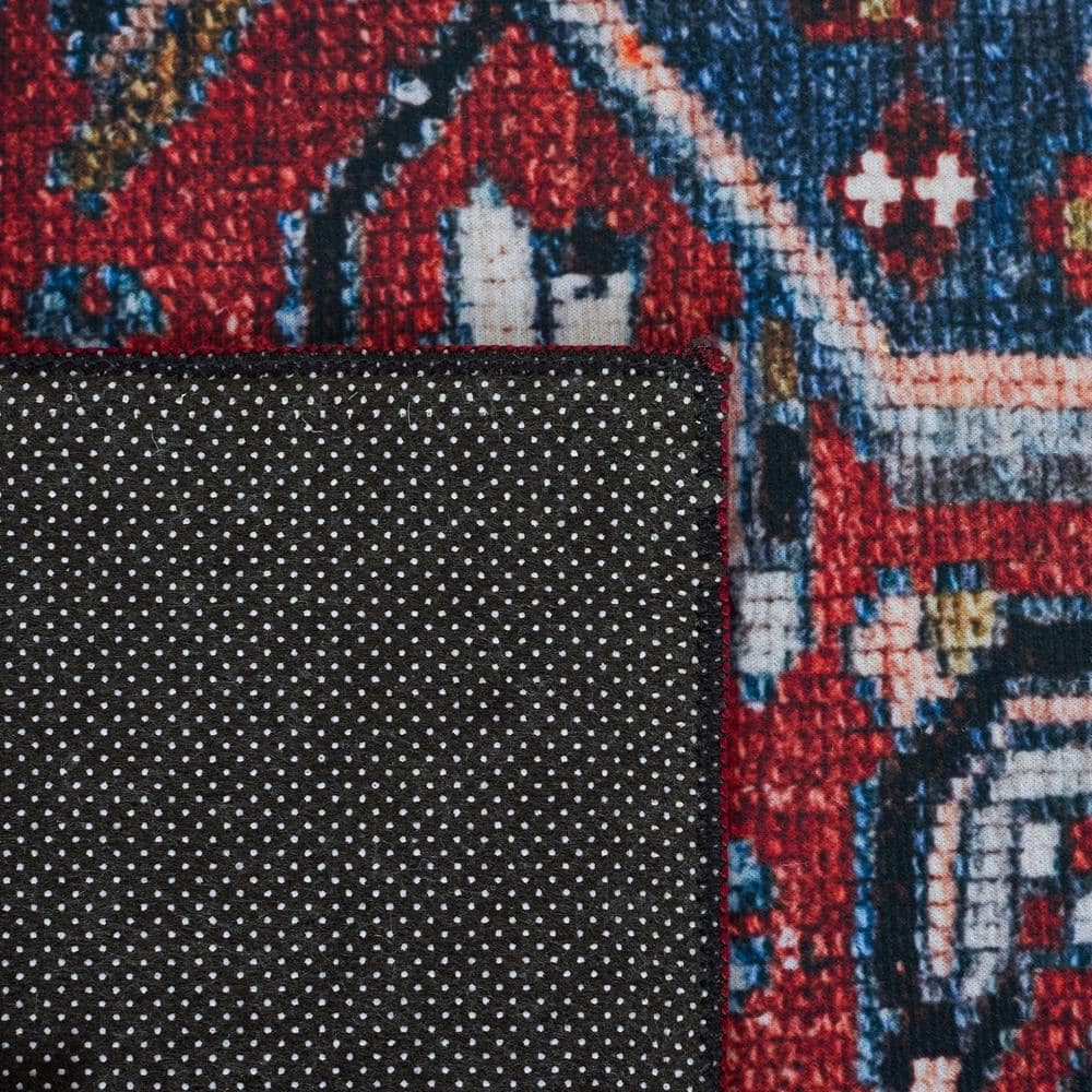 Tucson 3' x 5' Blue and Rust Machine Washable Area Rug