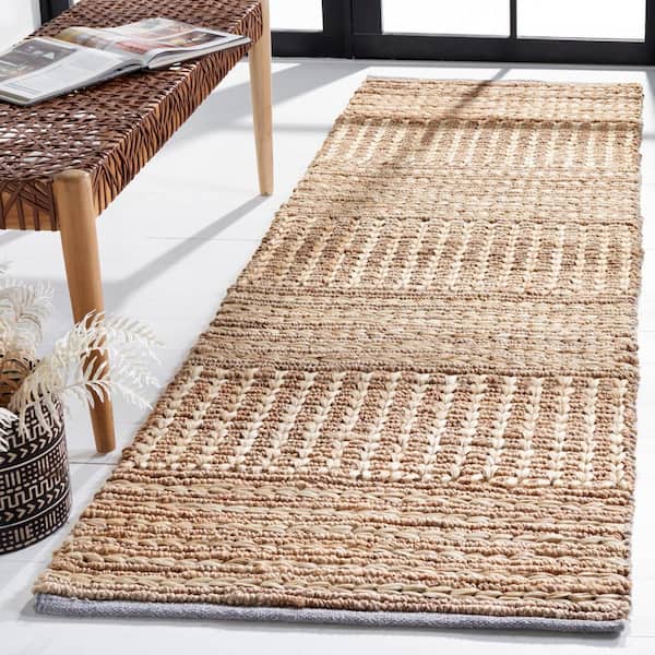 Natural Fiber Beige 3 ft. x 8 ft. Striped Woven Runner Rug