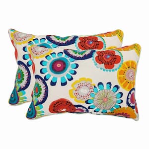 Floral Blue Rectangular Outdoor Lumbar Throw Pillow 2-Pack