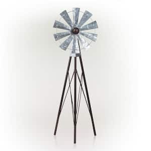 24 in. Tall Outdoor Metal Windmill Spinner Garden Yard Decoration, Bronze and Silver