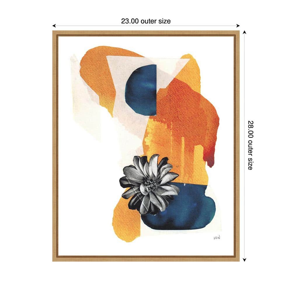 Yakamoz I Abstract Orange and Blue Canvas Print with Maple Frame