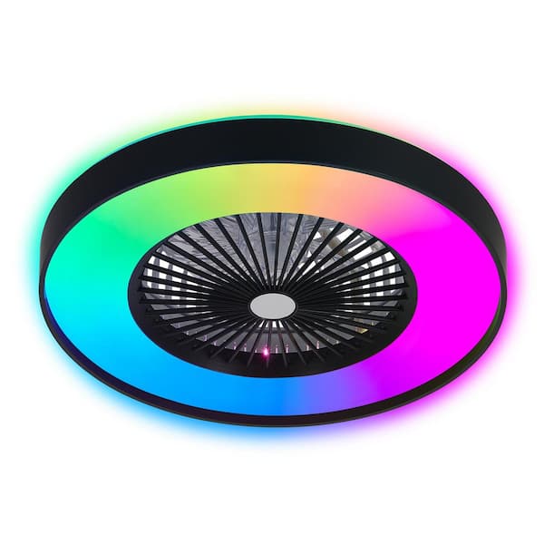 23.2 in. Indoor Black and White Ceiling Fan Light with LED RGB-Dimmable and Color-Changing, APP & Remote Control, Smart