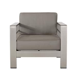 Miller Silver Aluminum Outdoor Patio Lounge Chair with Sunbrella Canvas Taupe Cushions