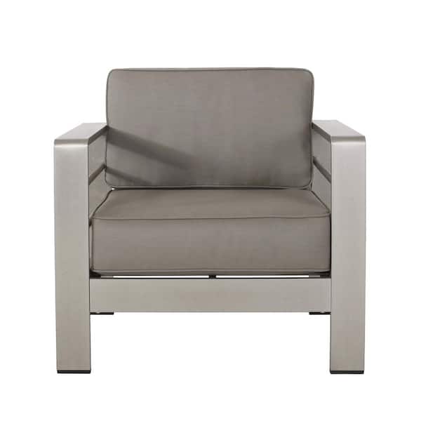 Noble House Miller Silver Aluminum Outdoor Patio Lounge Chair with Sunbrella Canvas Taupe Cushions