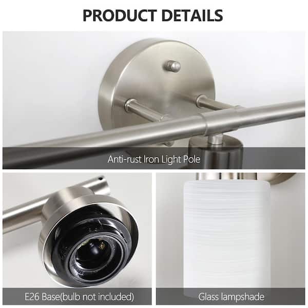 24.4 in. 4-Light Brushed Nickel Bathroom Light Fixtures Vanity Light Over Mirror with Opal White Glass Shade