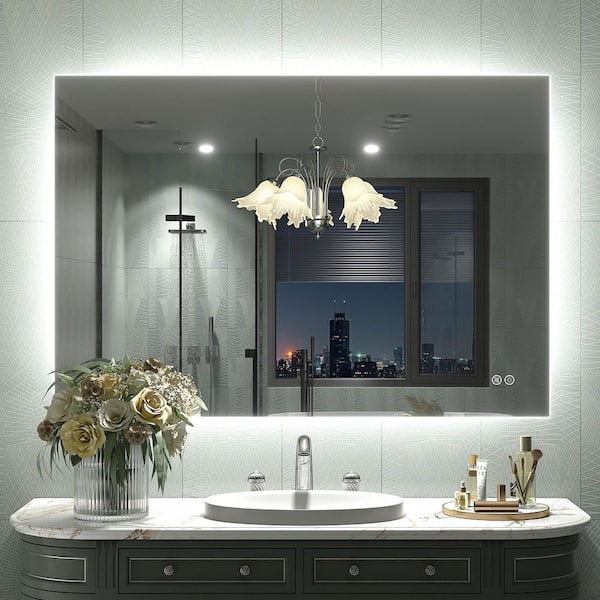 44 in. W x 30 in. H Rectangular Frameless UL Certified LED Backlited Anti-Fog Tempered Glass Wall Bathroom Vanity Mirror