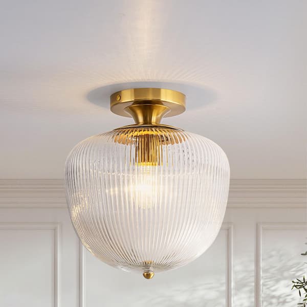Rennnsan Valen 10.2 in. 1-Light Brass Farmhouse Round Flush Mount
