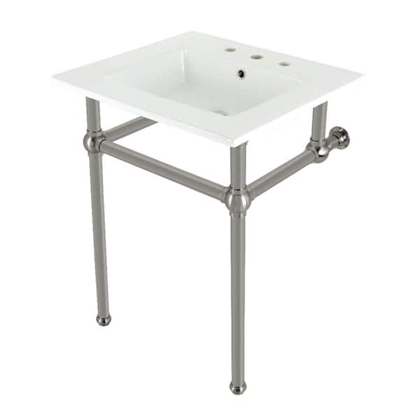 Fauceture 25 in. Ceramic Console Sink Set with Brass Legs in White/Brushed Nickel