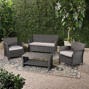 Caitlin Grey 4-Piece Faux Rattan Deep Seating Set with Silver Cushions