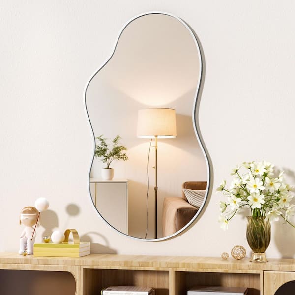 20 in. W x 35 in. H Silver Irregular Wall Mirror Asymmetrical Decorative Mirror for Living Room, Bathroom, Bedroom