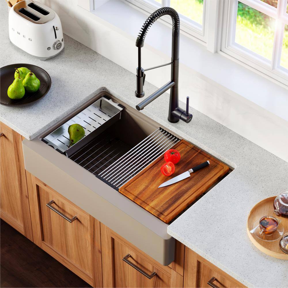 Concrete Quartz 34'' Single Bowl Farmhouse Workstation Sink