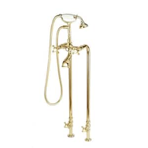Era 2-Handle Freestanding Tub Faucet with Hand Shower in Bright Brass