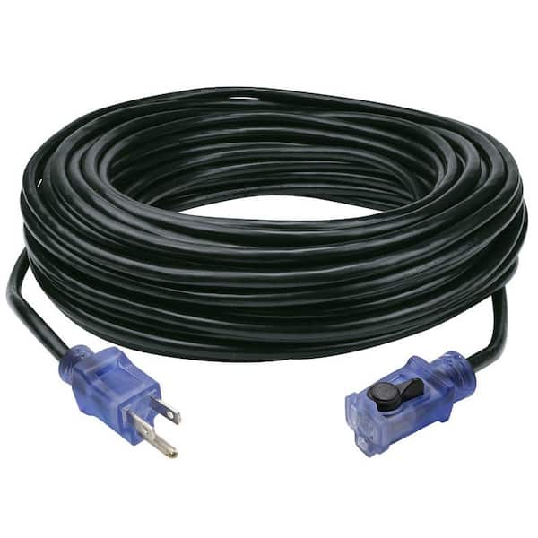 Prime Wire and Cable 80 ft. 16/3 SJTW Jobsite Black Outdoor Extension Cord with Locking and Lighted Connector