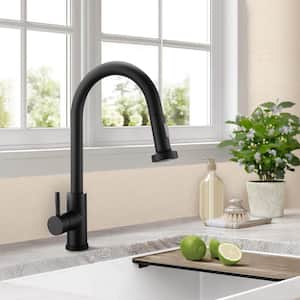 Amuring Single Handle Pull Out Sprayer Kitchen Faucet in Matte Black