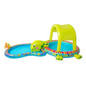 Shade N Slide Multicolor PVC Turtle Inflatable Outdoor Kiddie Splash Pool with Sprinkler
