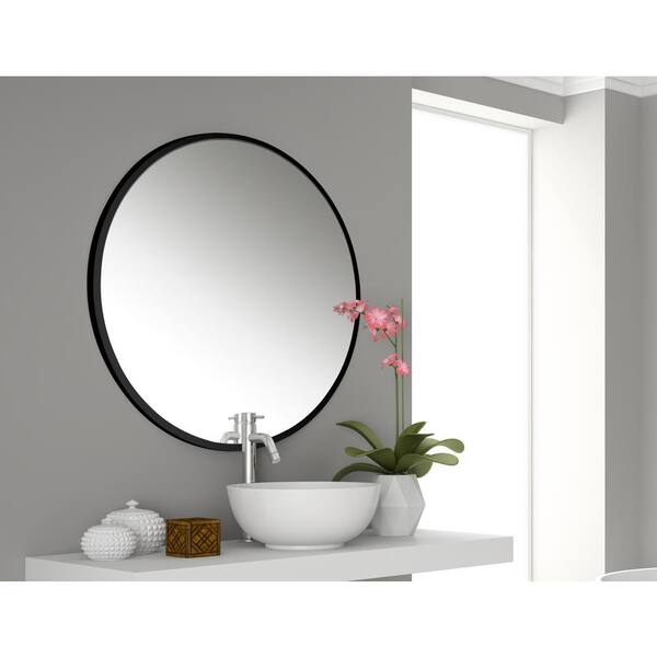 Mirrorize Canada 34 In Dia Black Metal Framed Round Large Mirror Imp8441 The Home Depot Mirrorize Canada 34 In Dia Black Metal, Large Round Bathroom Mirror Canada