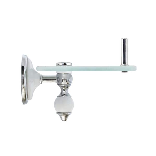 Arora 20 in. W Frosted Glass Shelf with Rail in White Porcelain and Polished Chrome Arora 20 in. W Frosted Glass Shelf with Rail in White Porcelain and Polished Chrome