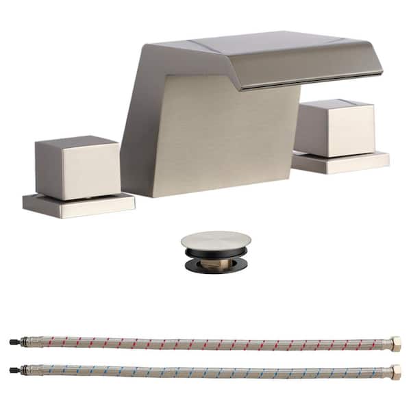 Mondawe 8 in. Widespread Double Handles Water Saving Design Center Waterfall Bathroom Faucet in Brushed Nickel