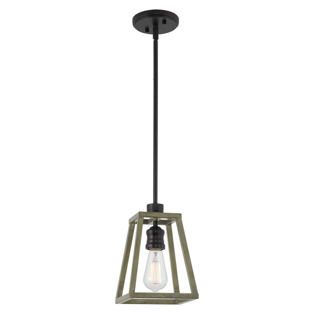 Cartwright Textured Black Metal Farmhouse Pendant Light with Gray Oak Shade