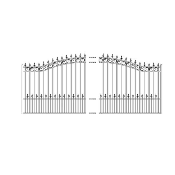 ALEKO 19 ft. x 14 ft. x 6 ft. x 5 ft. Black Steel Single Swing Driveway Gate Prague Style with Pedestrian Gate Fence Gate