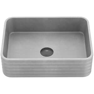 Cadman Modern Gray Concreto Stone 18 in. L x 13 in. W x 5 in. H Rectangular Fluted Bathroom Vessel Sink