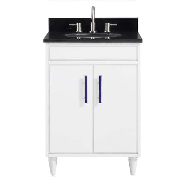 Avanity Layla 25 in. W x 22 in. D x 35 in. H Bath Vanity in White with Granite Vanity Top in Black with White with Basin