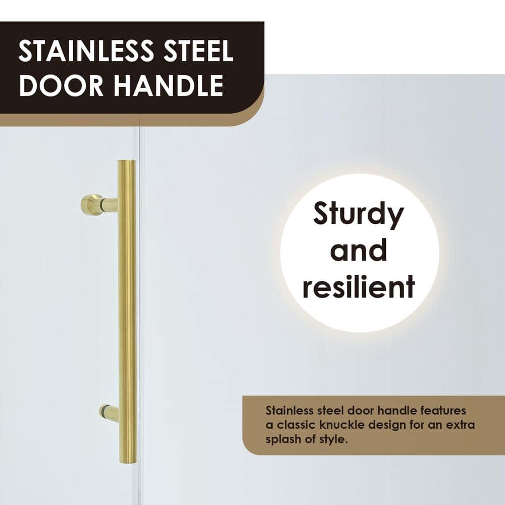 Gold and Clear Glass Frameless Sliding Shower Door, 68" x 78"