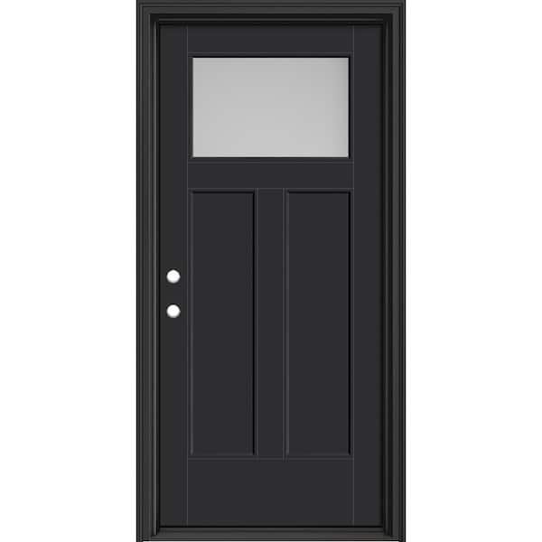Masonite Performance Door System 36 in. x 80 in. Winslow Pearl Right-Hand Inswing Black Smooth Fiberglass Prehung Front Door