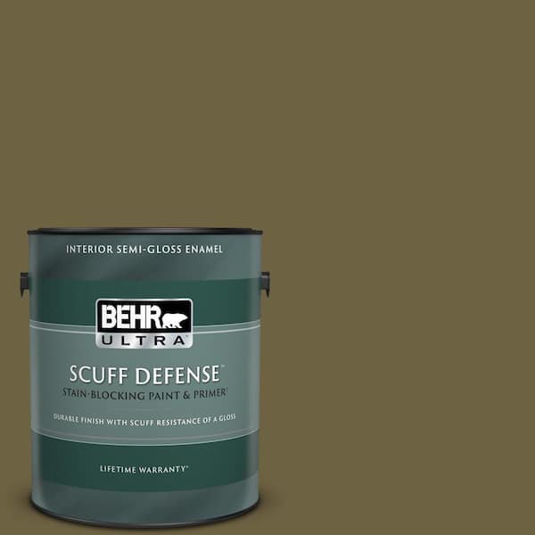 BEHR ULTRA 1 gal. #ICC-88 Classic Olive Extra Durable Semi-Gloss Enamel Interior Paint & Primer