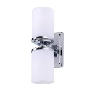 Duo 2-Light Chrome Wall Sconce Vanity Light with Satin Opal Glass