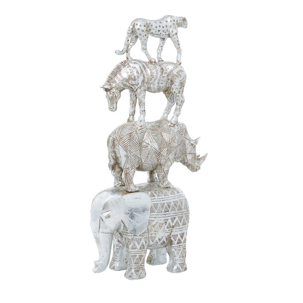 Elegant Nickel Finish Elephant Sculpture 10"x20" Art Deco Accent