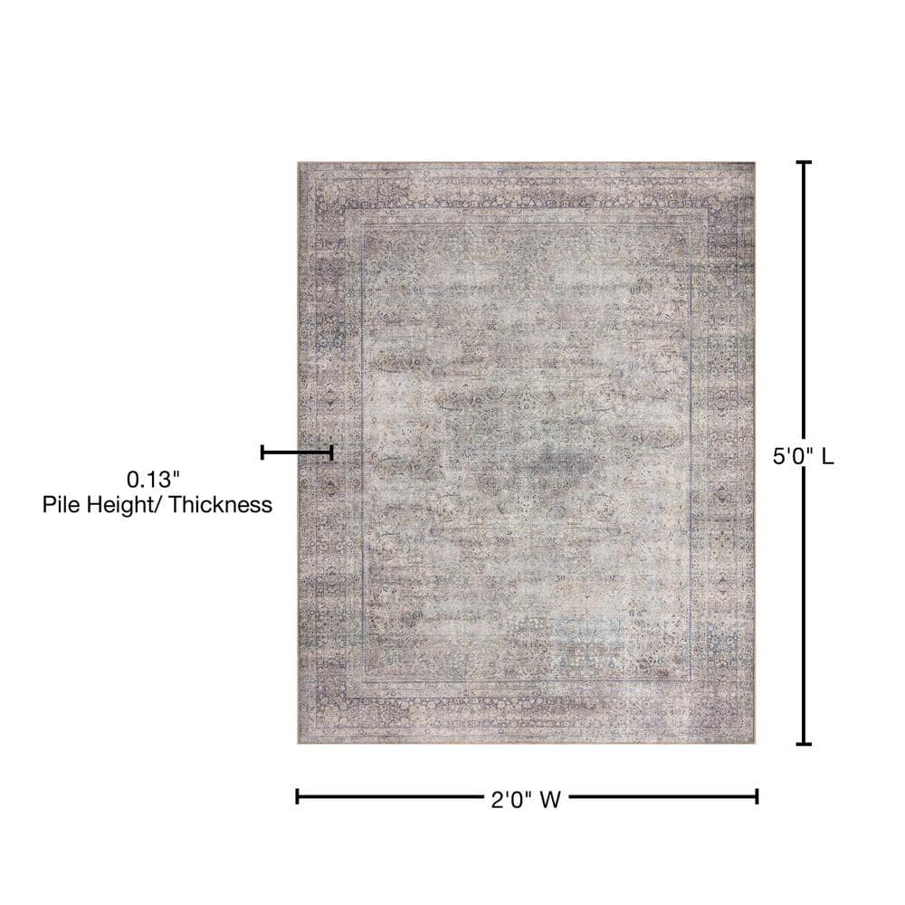 Gray and Charcoal Oriental Easy Care Area Rug 2' x 5'