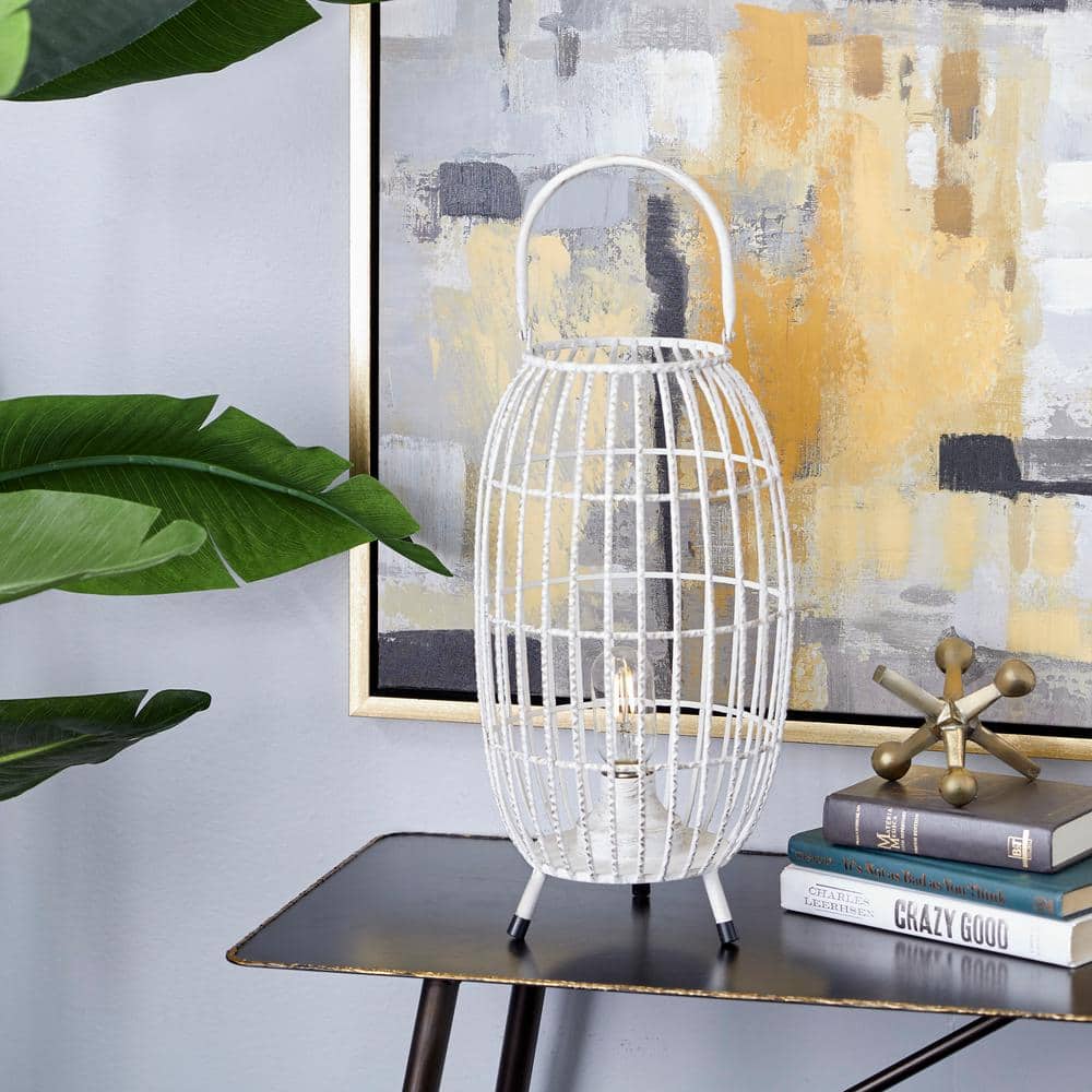 Elegant Oval White Metal LED Candle Lantern, 16.4" Hanging Design