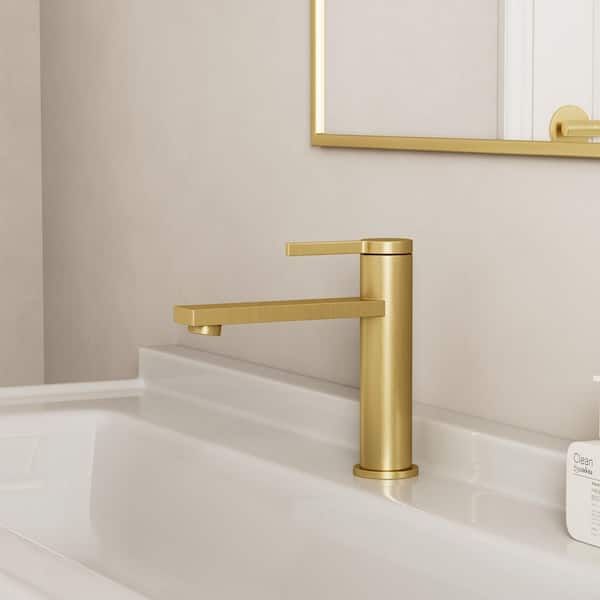 TINIAN Single Hole Single Handle Bathroom Faucet with Pop-up Drain in Brushed Gold