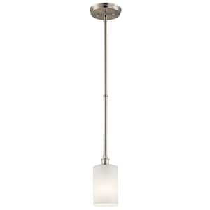Joelson 1-Light LED Brushed Nickel Transitional Shaded Kitchen Mini Pendant Hanging Light with Etched Glass