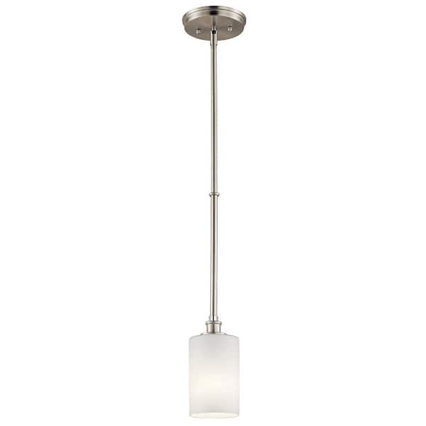 KICHLER Joelson 1-Light LED Brushed Nickel Transitional Shaded Kitchen Mini Pendant Hanging Light with Etched Glass
