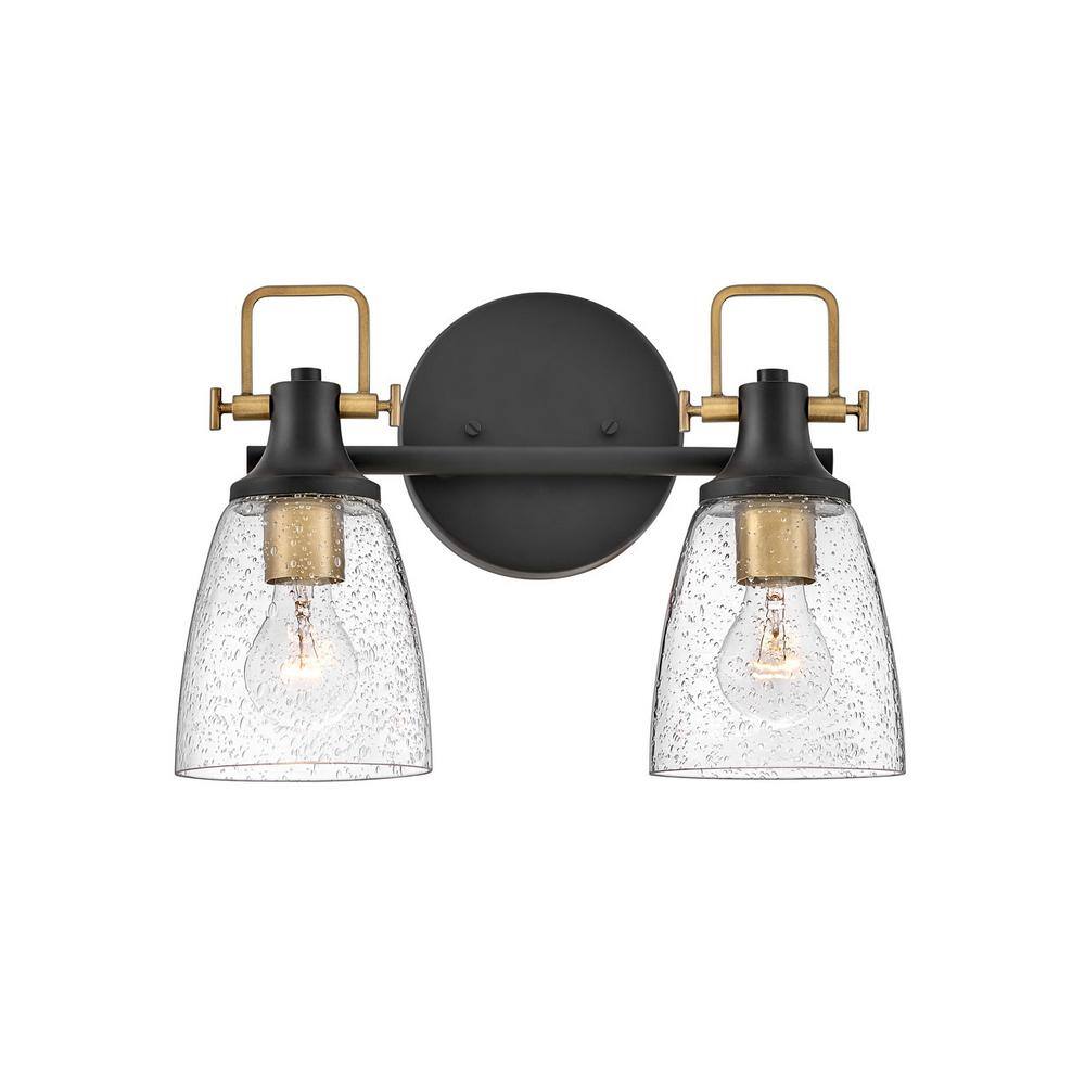 Easton Heritage Brass & Black 2-Light Dimmable Vanity Light with Clear Seedy Glass
