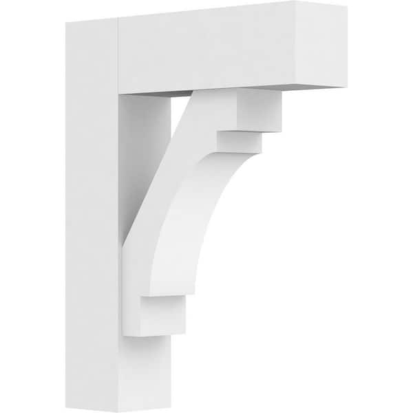 Ekena Millwork 3 in. x 18 in. x 14 in. Merced Bracket with Block Ends, Standard Architectural Grade PVC Bracket
