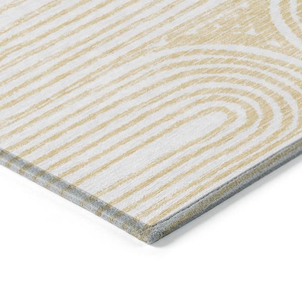 Gold and White 2 ft. x 3 ft. Woven Abstract Rectangle Indoor/Outdoor Area Rug