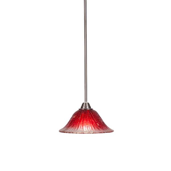 Unbranded Madison 100-Watt 1-Light Brushed Nickel Shaded Pendant Light with 10 in. Raspberry Glass Shade, No Bulb Included