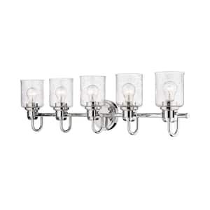 Kinsley 35 in. 5-Light Chrome Vanity-Light with Clear Seeded Glass Shades