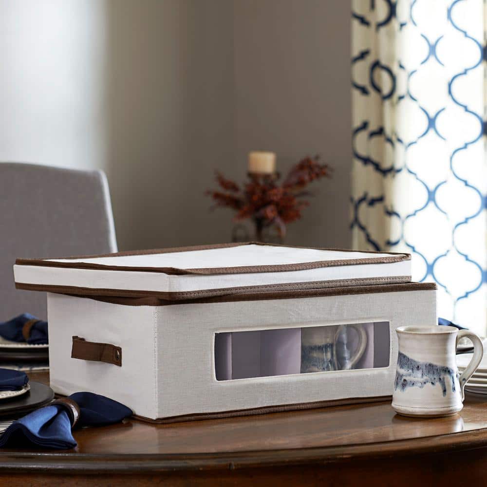 Natural Fabric Stackable Lidded Storage Box with Window