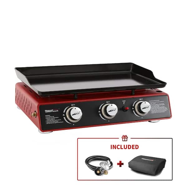 Royal Gourmet 3-Burner Propane Griddle, Portable Table Top 24-Inch Gas Grill in Red