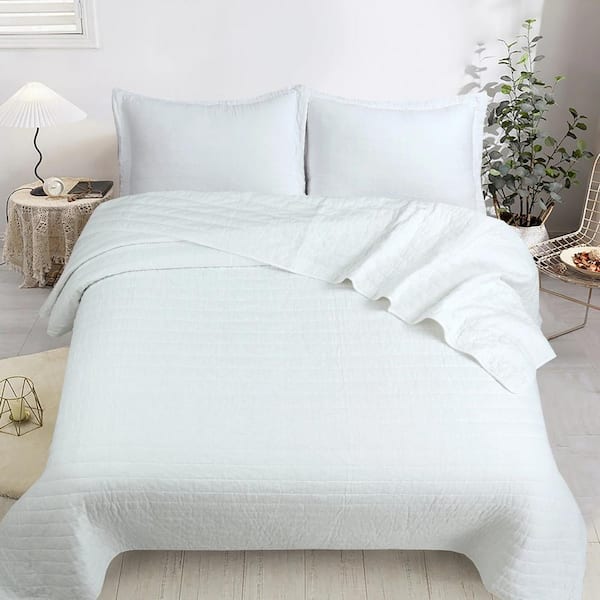 S90 White Stitching King Cotton Oversized Bedspread Set Coverlet Quilt Set