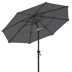 10 ft. 3 Tiers Market Umbrella Outdoor Patio Umbrella with Push Button Tilt Crank Garden, Lawn Pool in Dark Grey