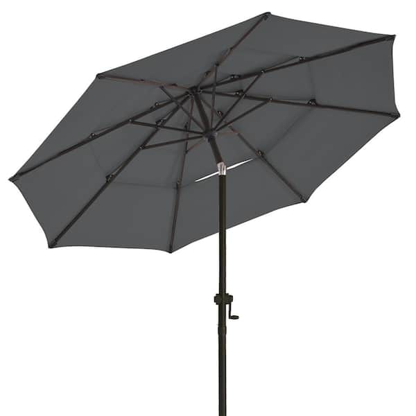 PASAMIC 10 ft. 3 Tiers Market Umbrella Outdoor Patio Umbrella with Push Button Tilt Crank Garden, Lawn Pool in Dark Grey