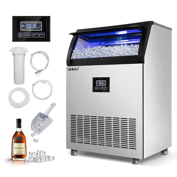 24 in. 320 lbs./24H Ice Maker Freestanding 10000 Plus Full Size Ice Cubes per day with Blue LEDs in Stainless Steel