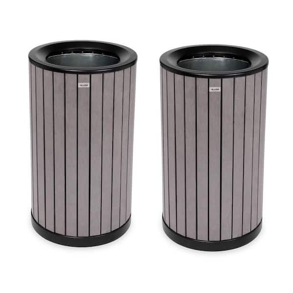 32 gal. All-Weather Grey Panel Steel Round Commercial Outdoor Trash Can with Liner (2-Pack)